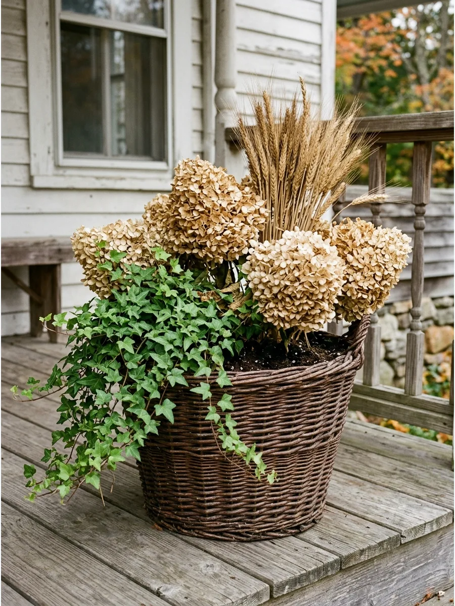 37. Dried Hydrangea Autumn Container