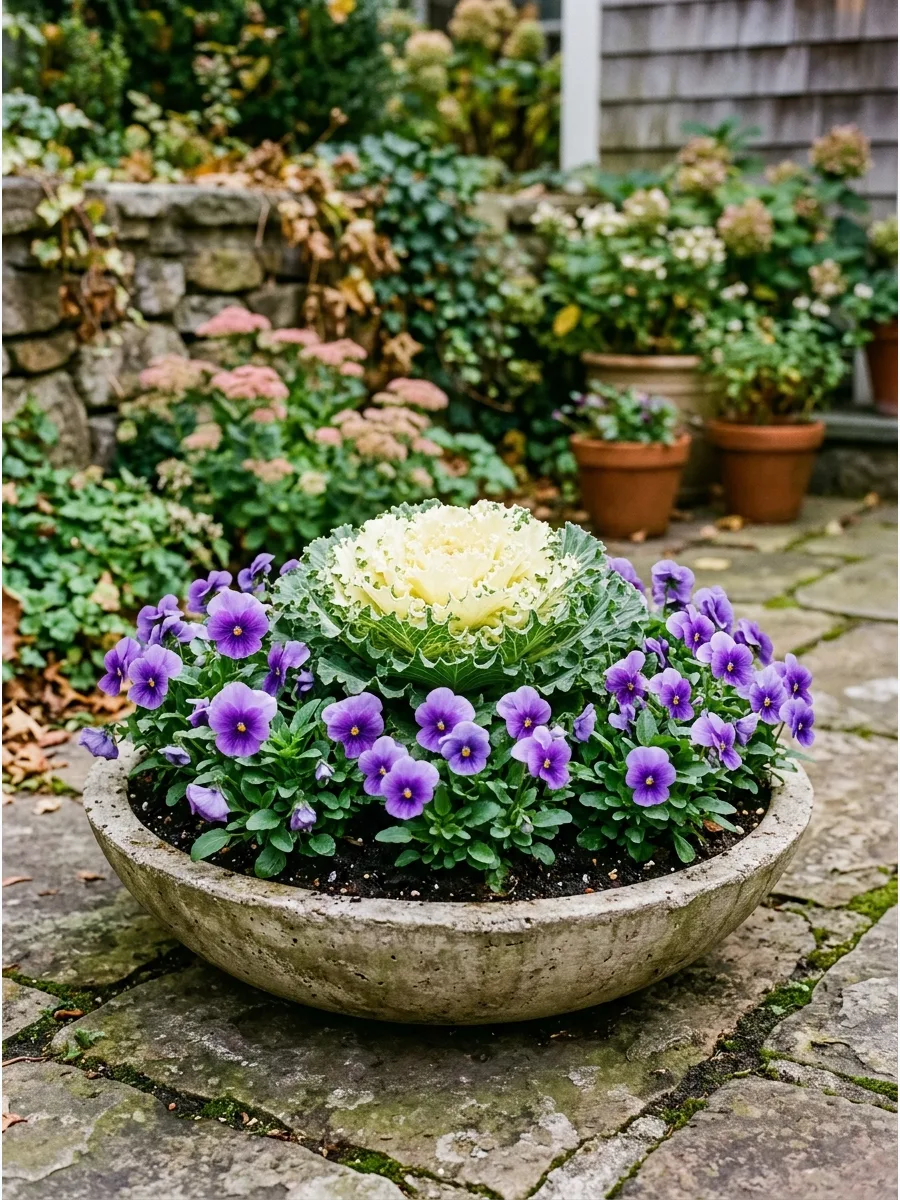 4. Ornamental Cabbage and Pansy Planter