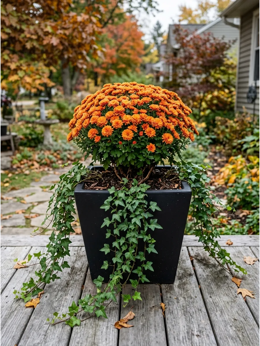 5. Orange Mum and Trailing Ivy