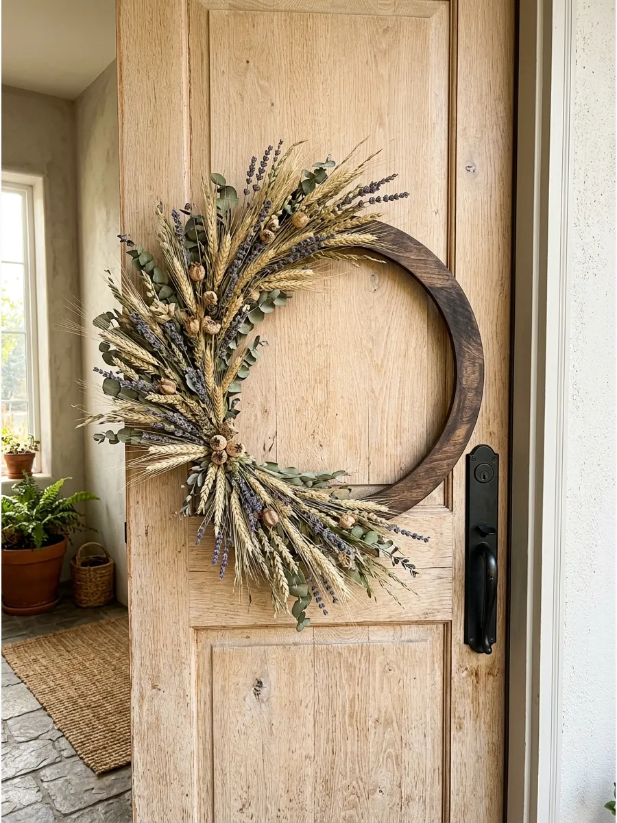24. Asymmetrical Wheat Lavender Wreath