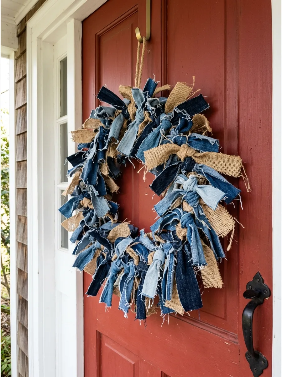 30. Denim and Burlap Wreath