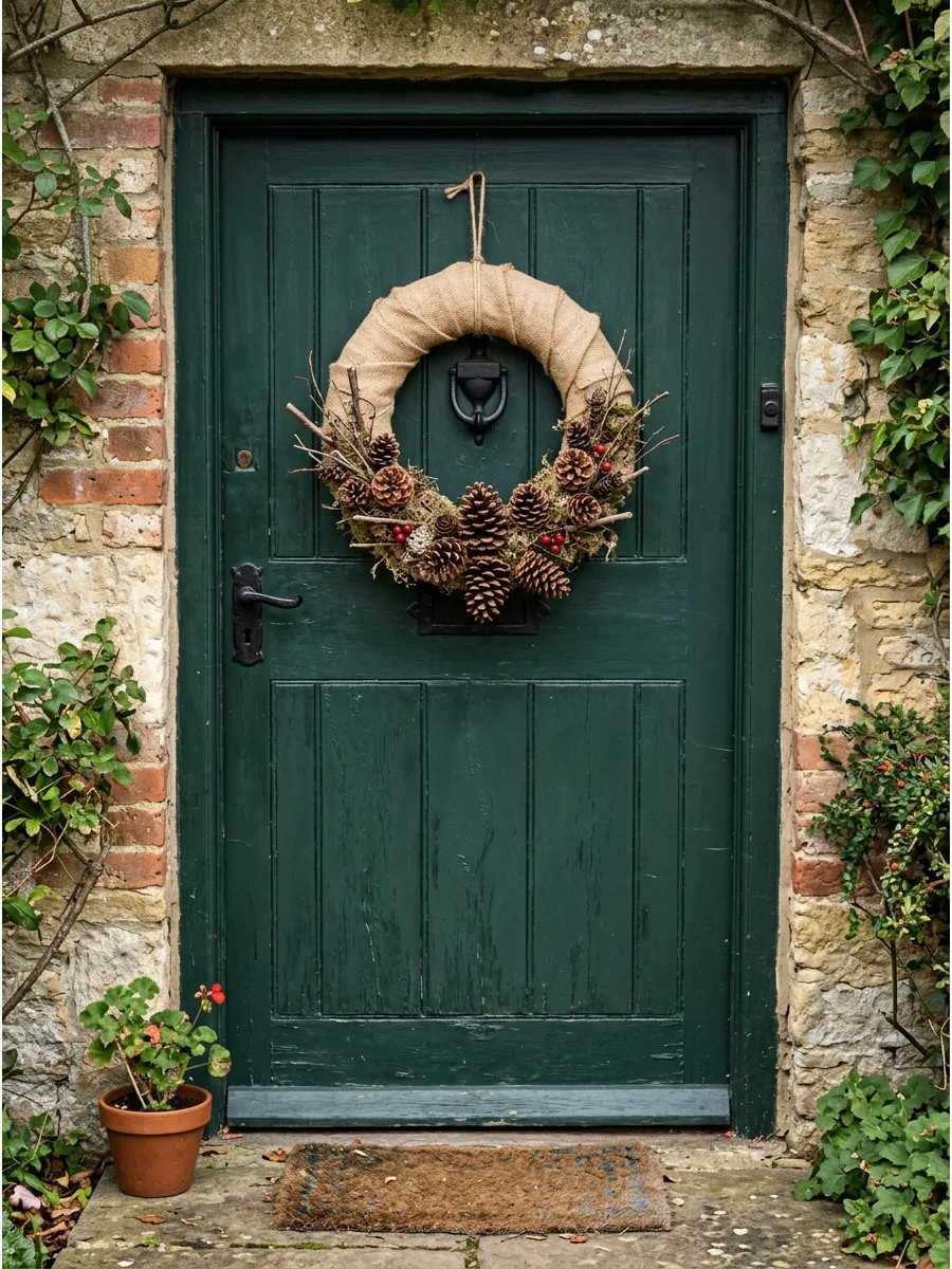 6. Rustic Burlap and Pinecones
