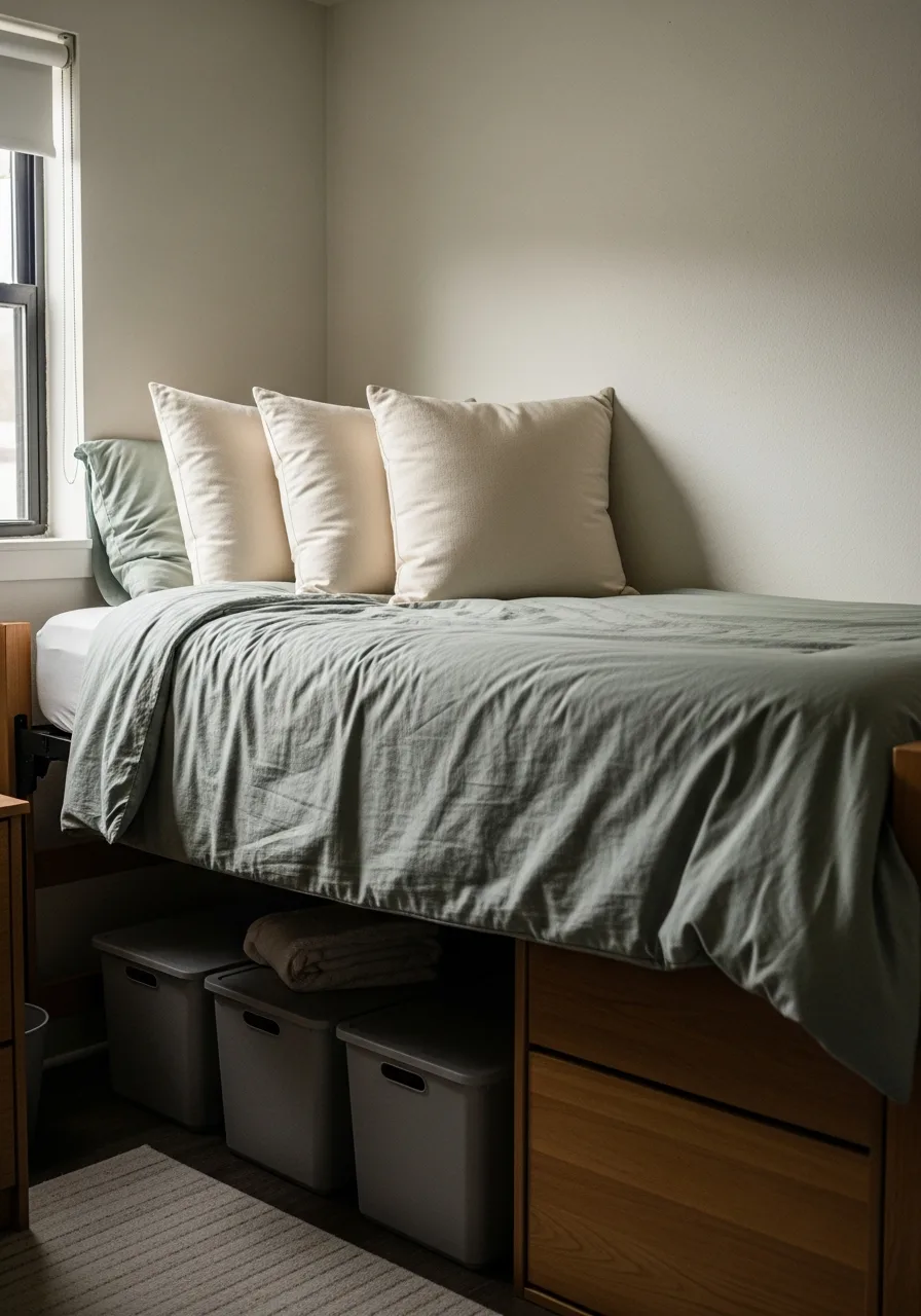 1. Sage Green Dorm Room