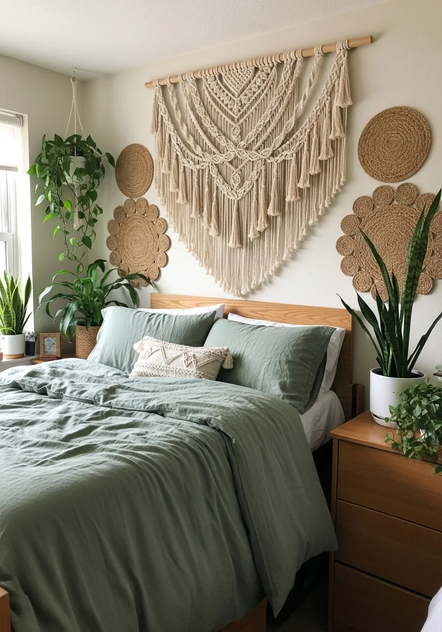 10. Green Boho Dorm Room