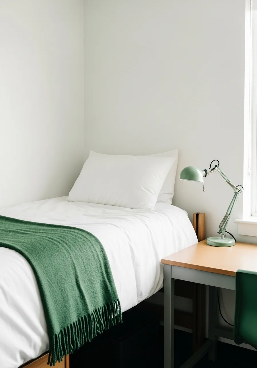 11. Minimalist Green Dorm Room