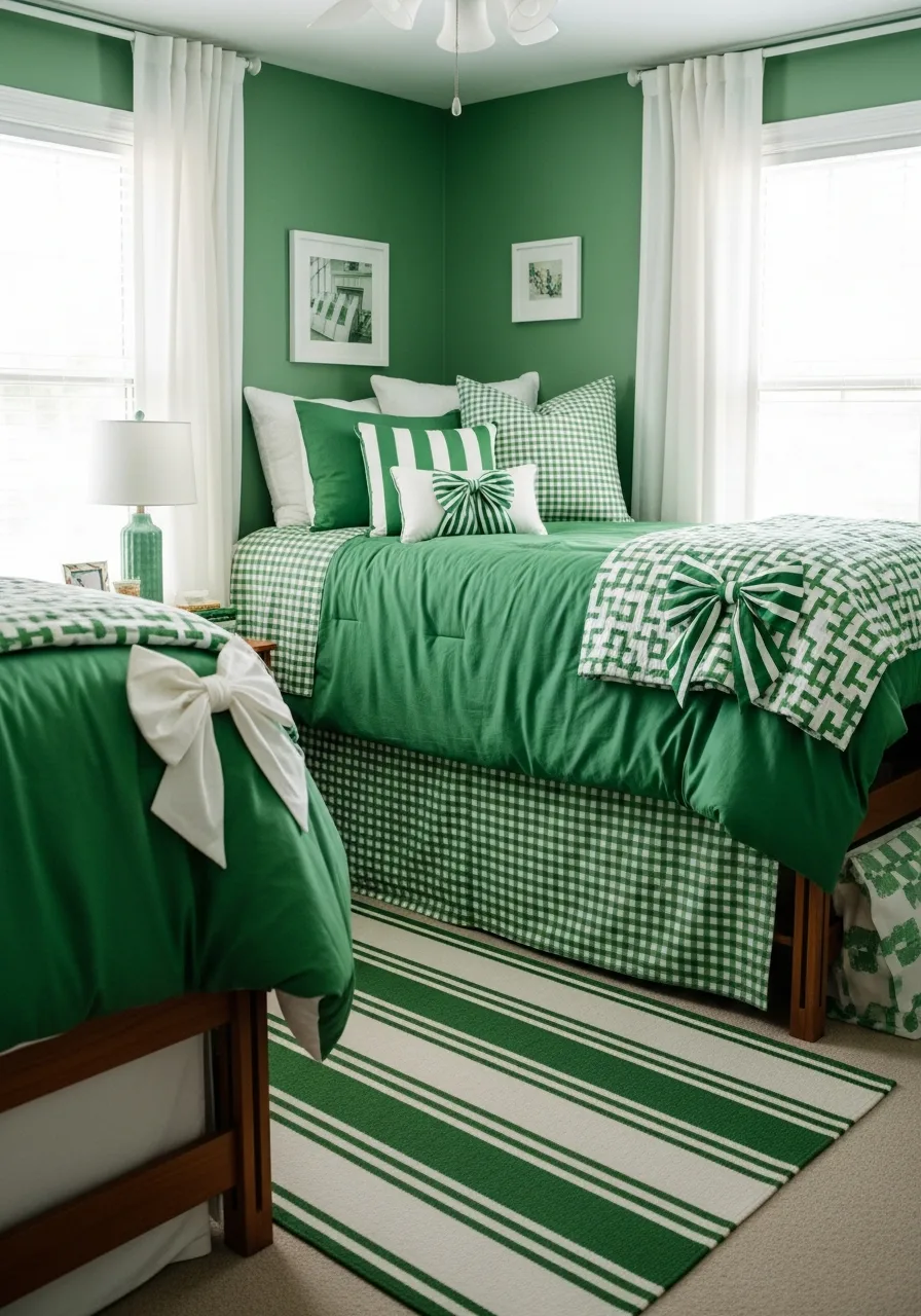 15. Green Preppy Dorm Room