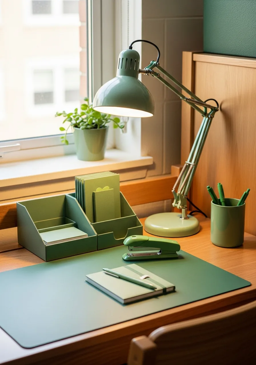 18. Green Desk Decor