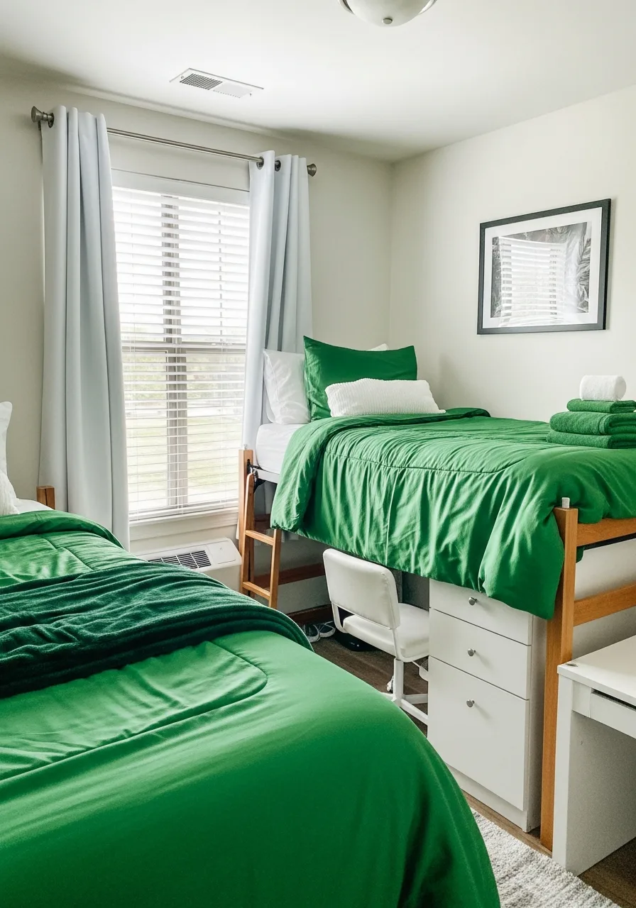 2. Green and White Dorm Room