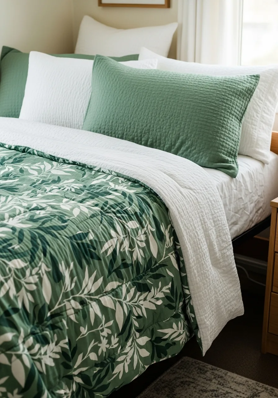 22. Green Floral Dorm Room