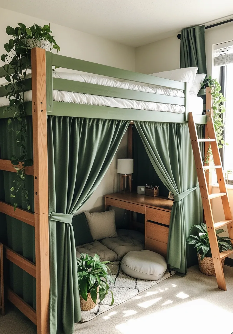 24. Green Lofted Bed Setup
