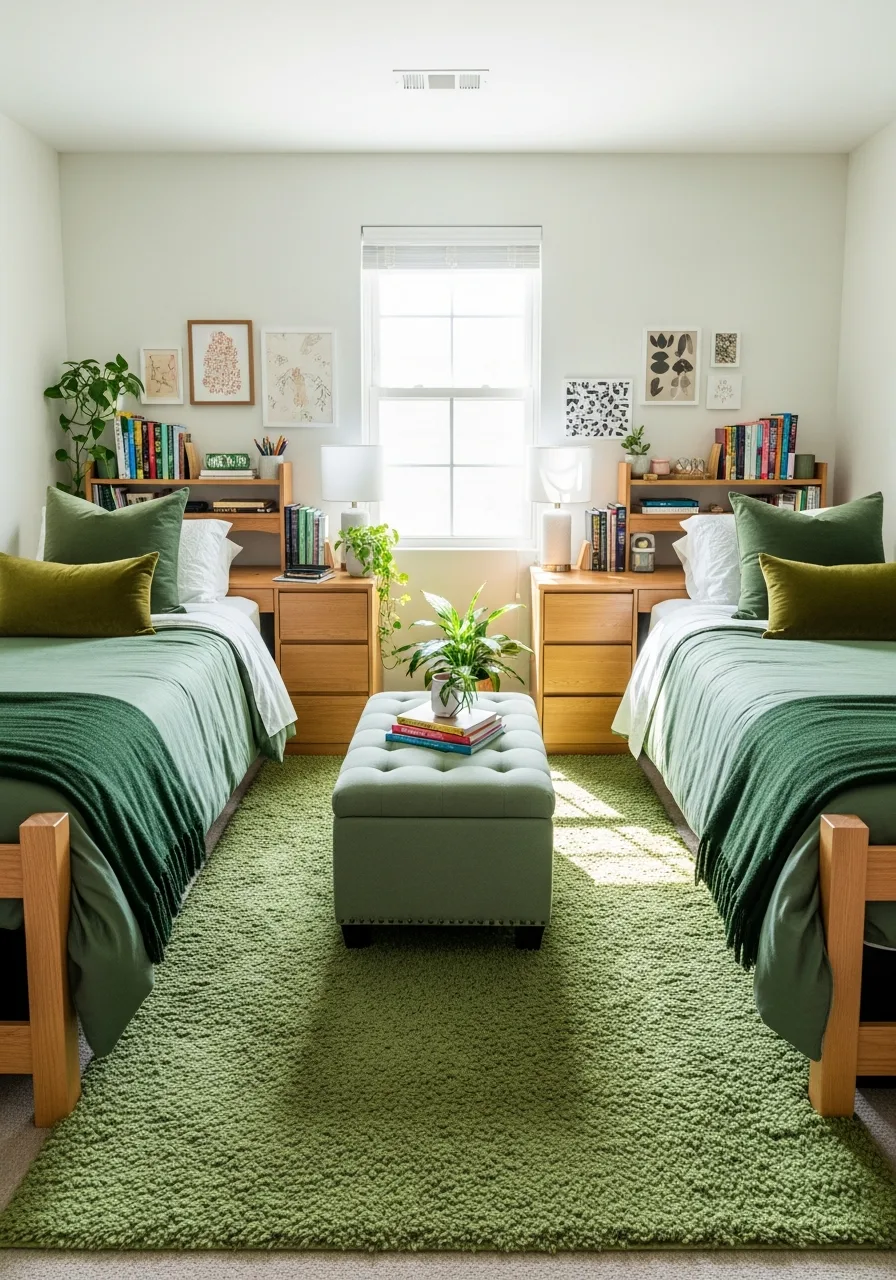 25. Green Dorm Room for Two