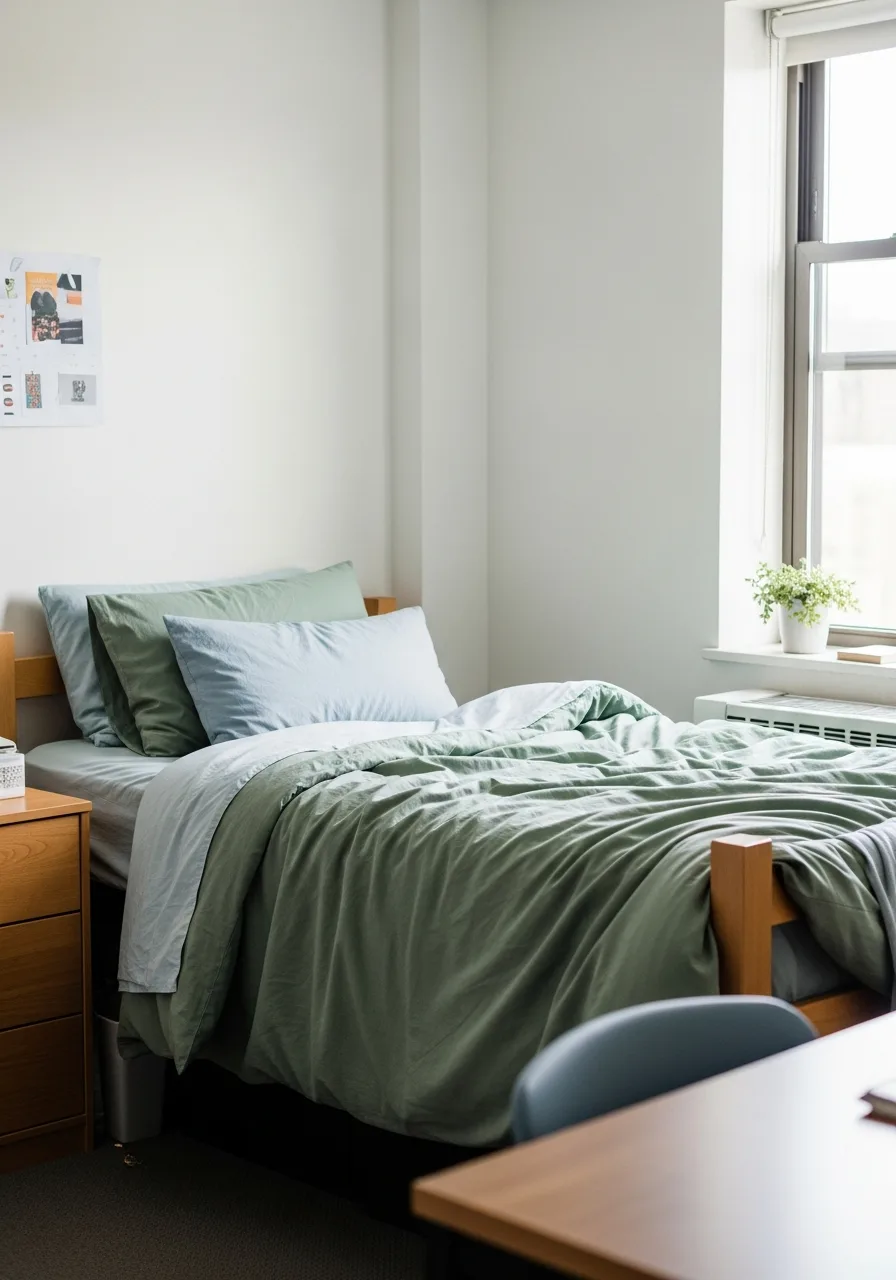 26. Green and Blue Dorm Room