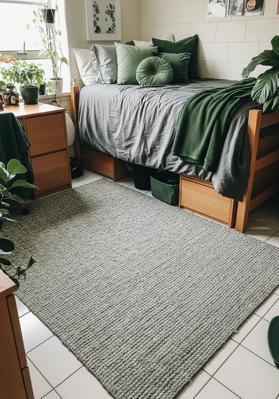 3. Green and Gray Dorm Room
