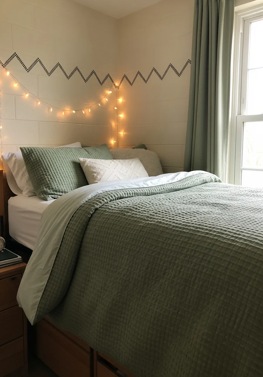 30. Green Dorm With Fairy Lights