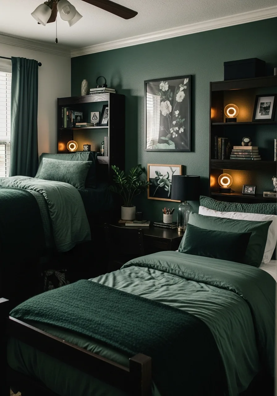 4. Dark Green Dorm Room