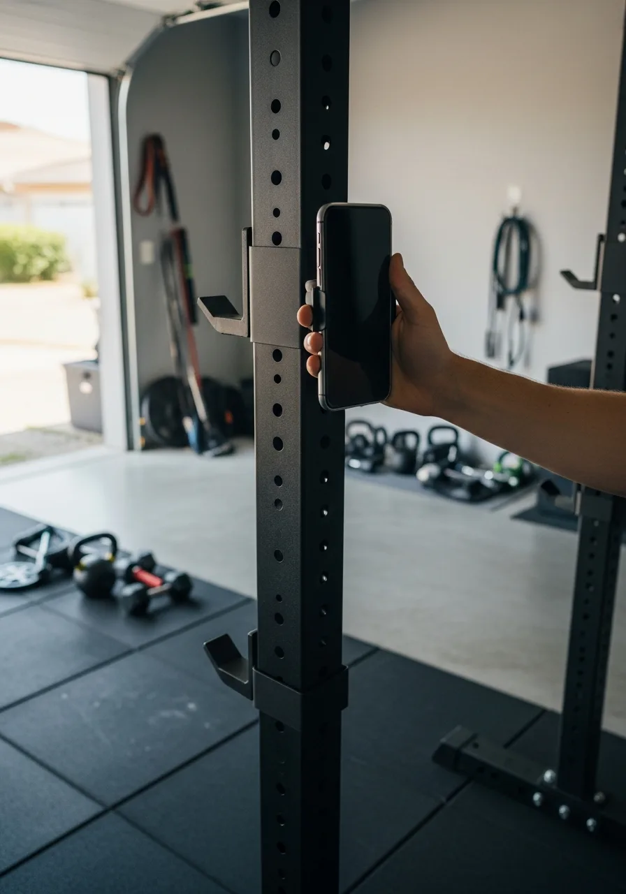 48. Magnetic Gym Rack Phone Mount