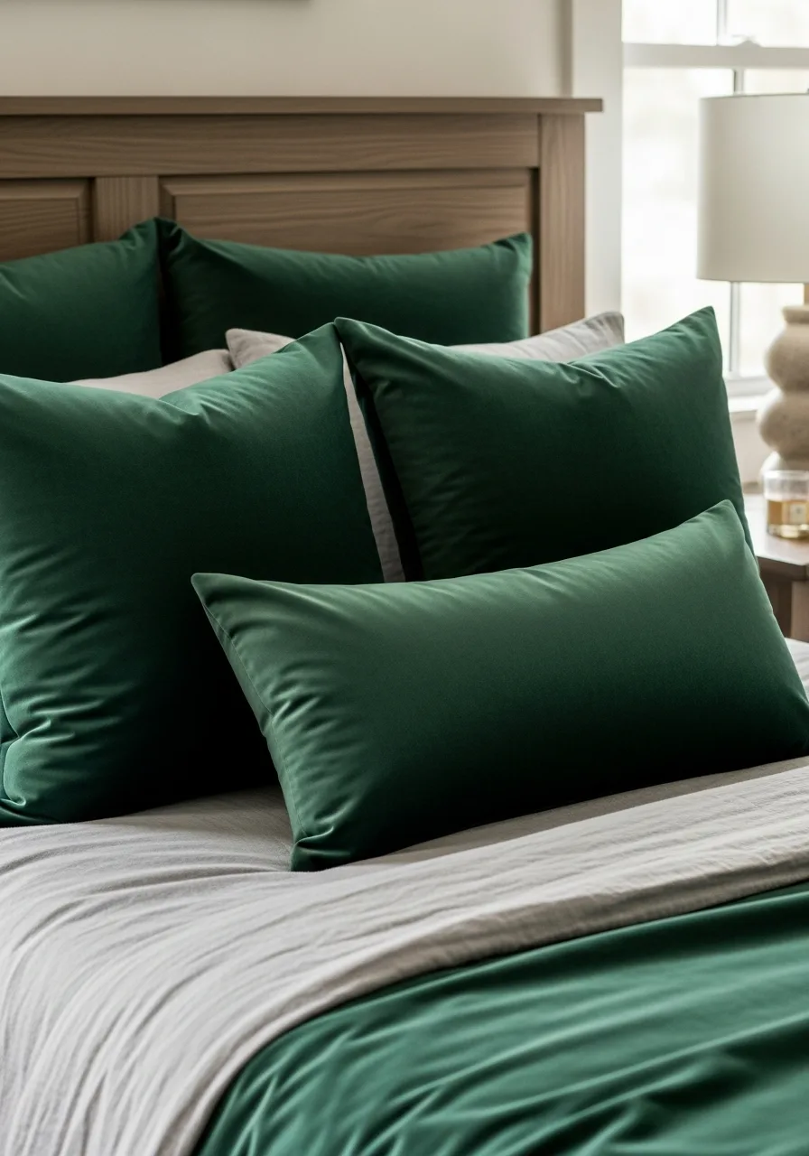 26. Forest Green Velvet Pillows