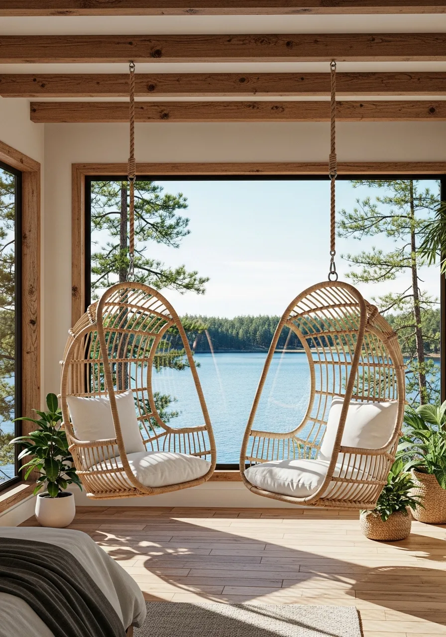35. Hanging Natural Rattan Chairs