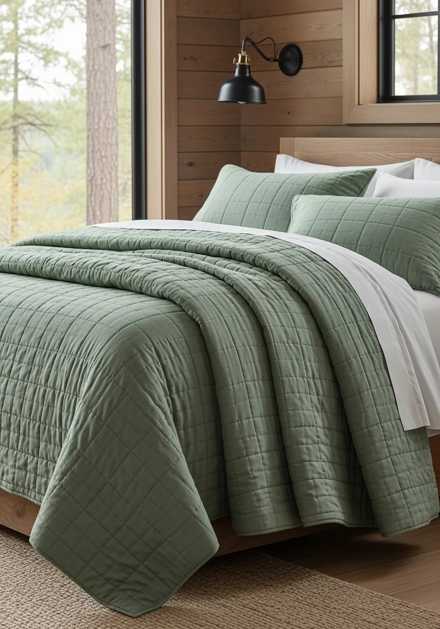 38. Sage Green Quilted Coverlets