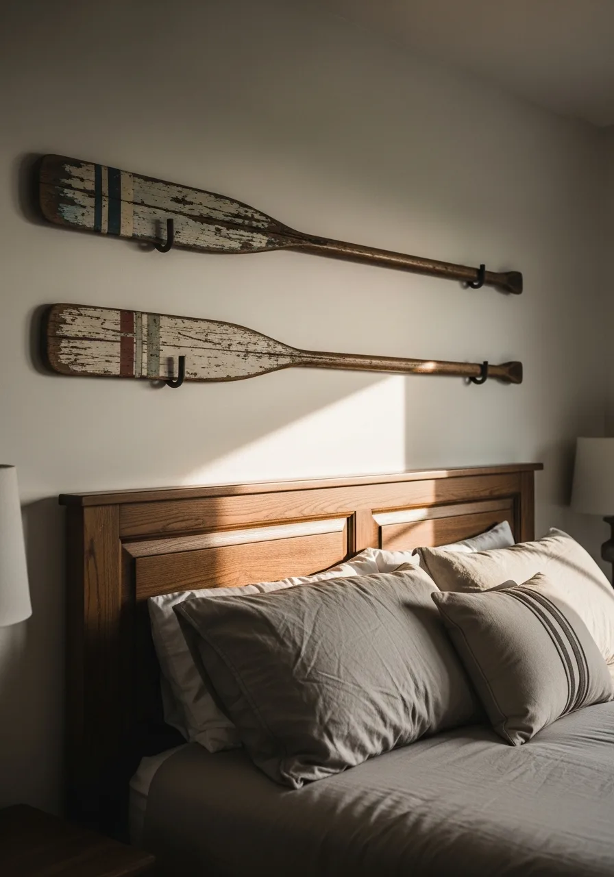 12. Vintage Wooden Oar Decor