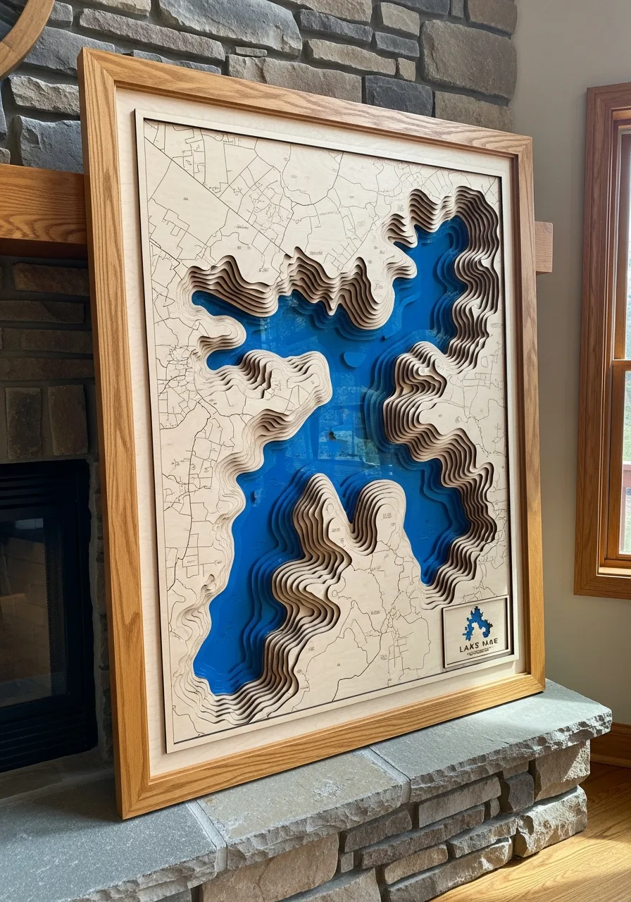 18. Framed Topographic Lake Maps
