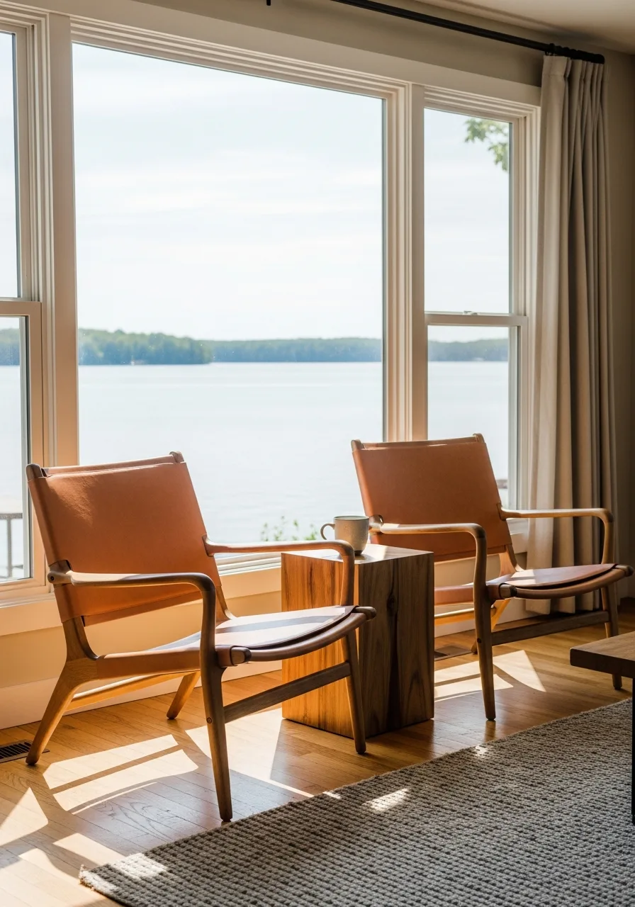 27. Leather Sling Accent Chairs