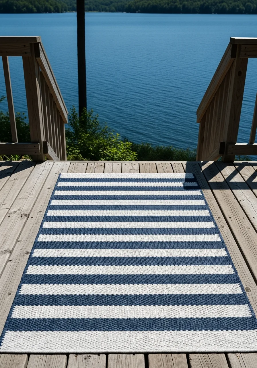 33. Navy Stripe Outdoor Rugs