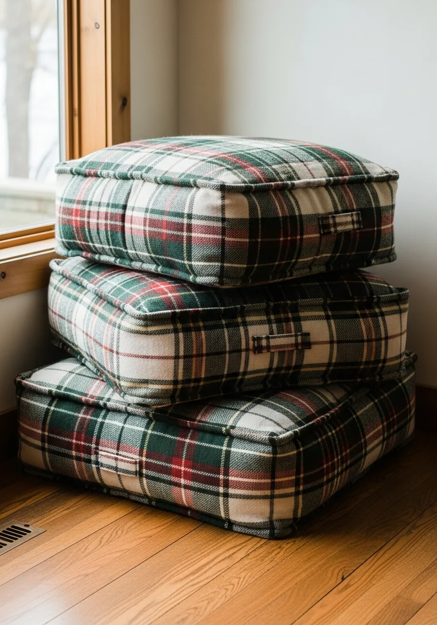 35. Plaid Wool Floor Cushions