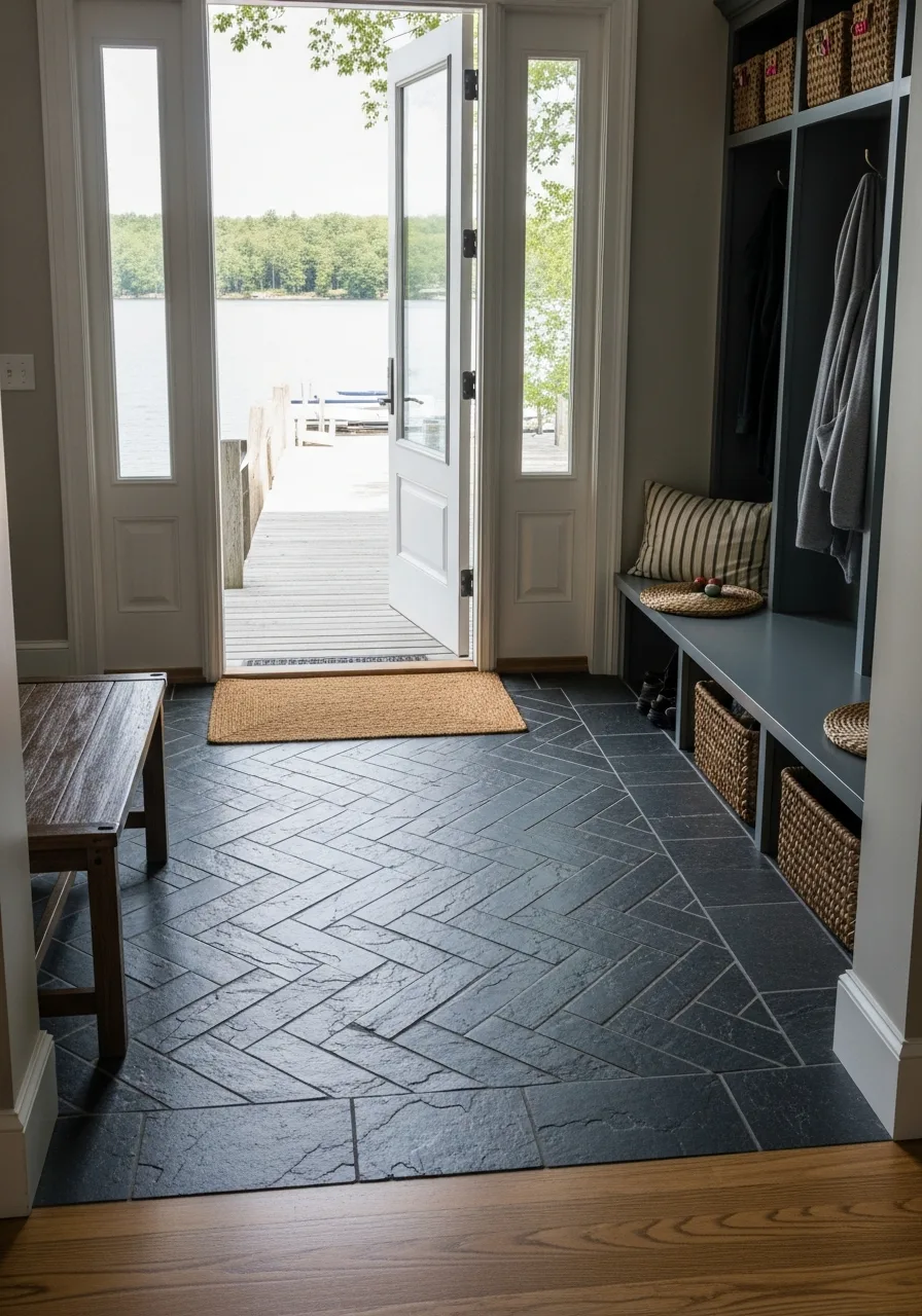 46. Honed Slate Entryway Flooring