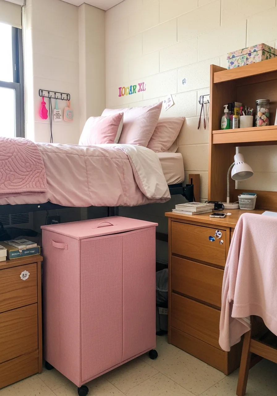 12. Pink Linen Laundry Hamper