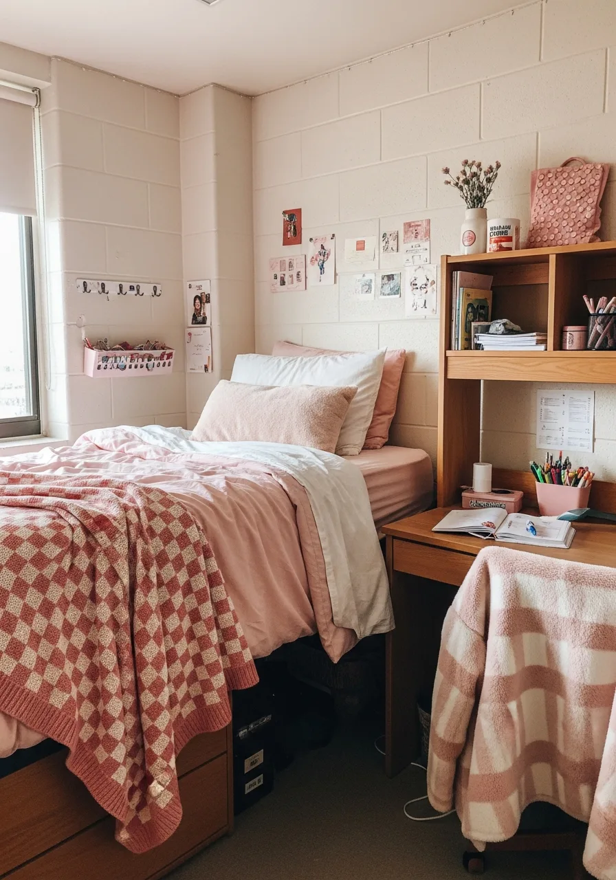 19. Pink Checkered Throw Blanket