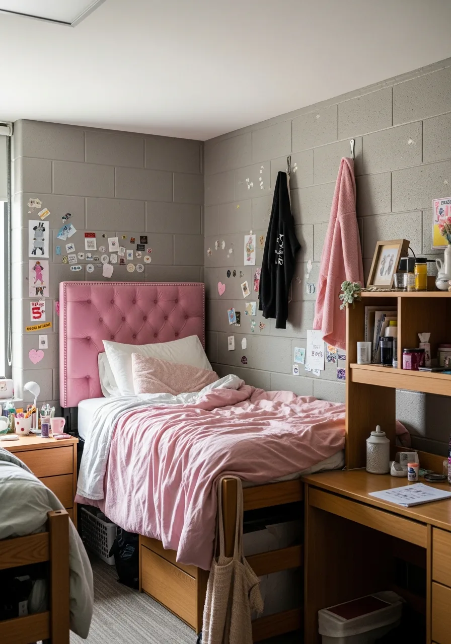 31. Pink Tufted Dorm Headboard
