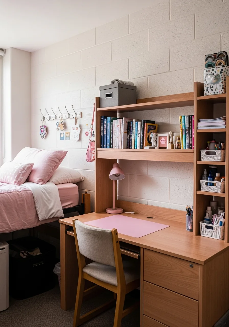 32. Pink Wood Desk Hutch