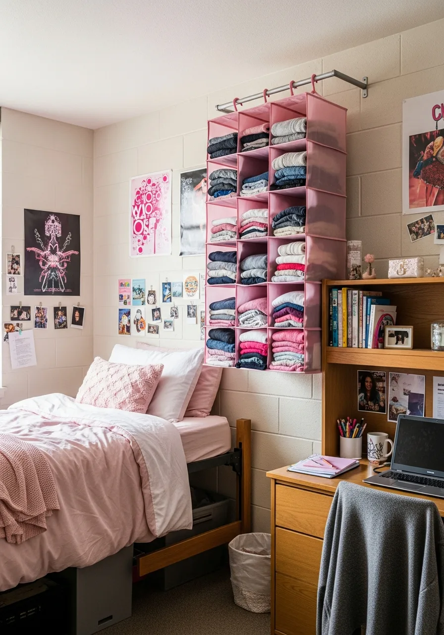 33. Pink Hanging Sweater Shelves