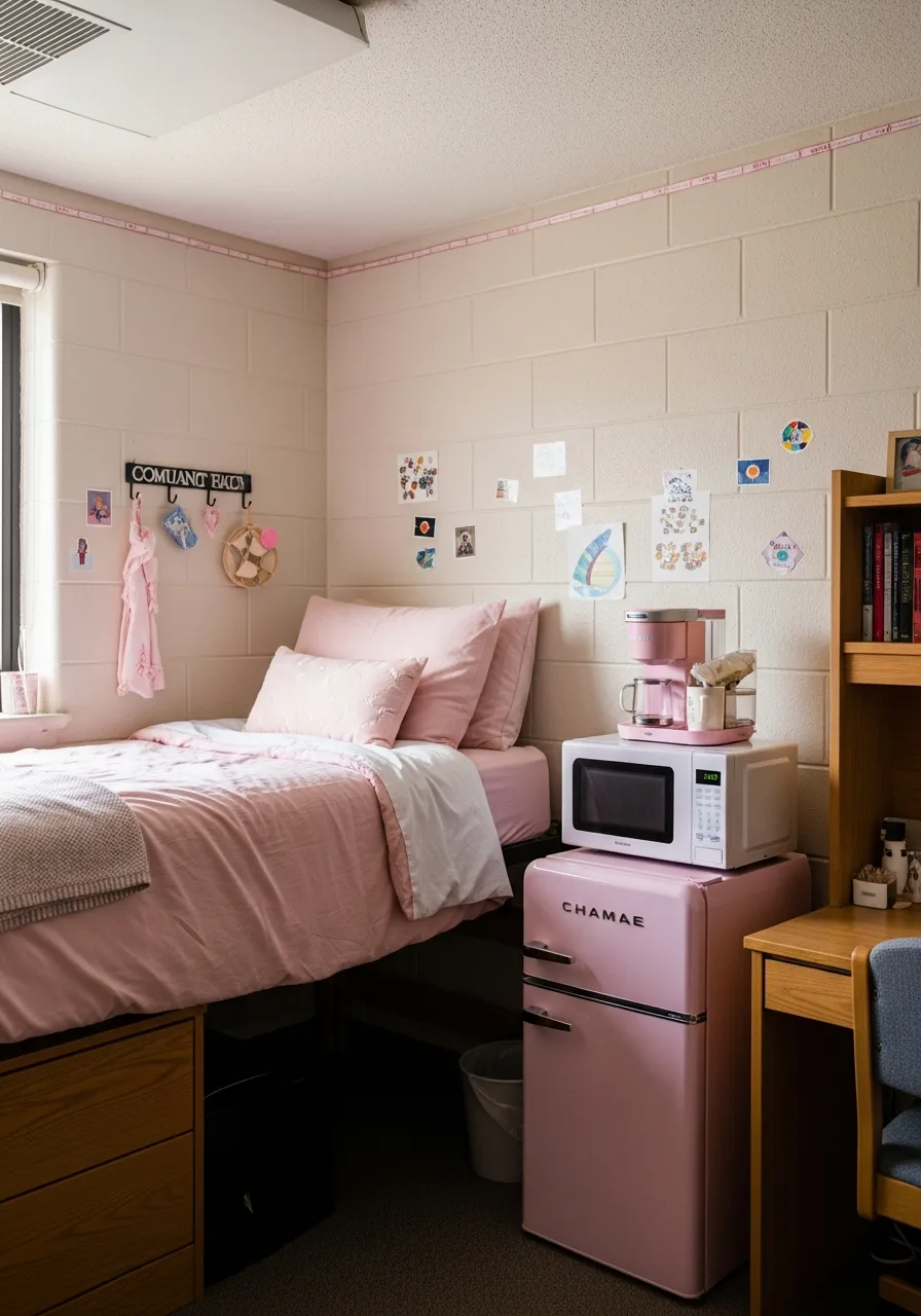 37. Compact Pink Mini Fridge