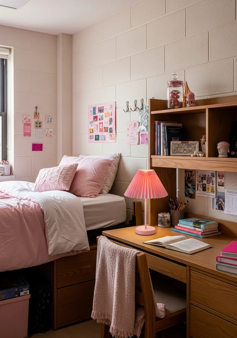 40. Pink Pleated Shade Lamp