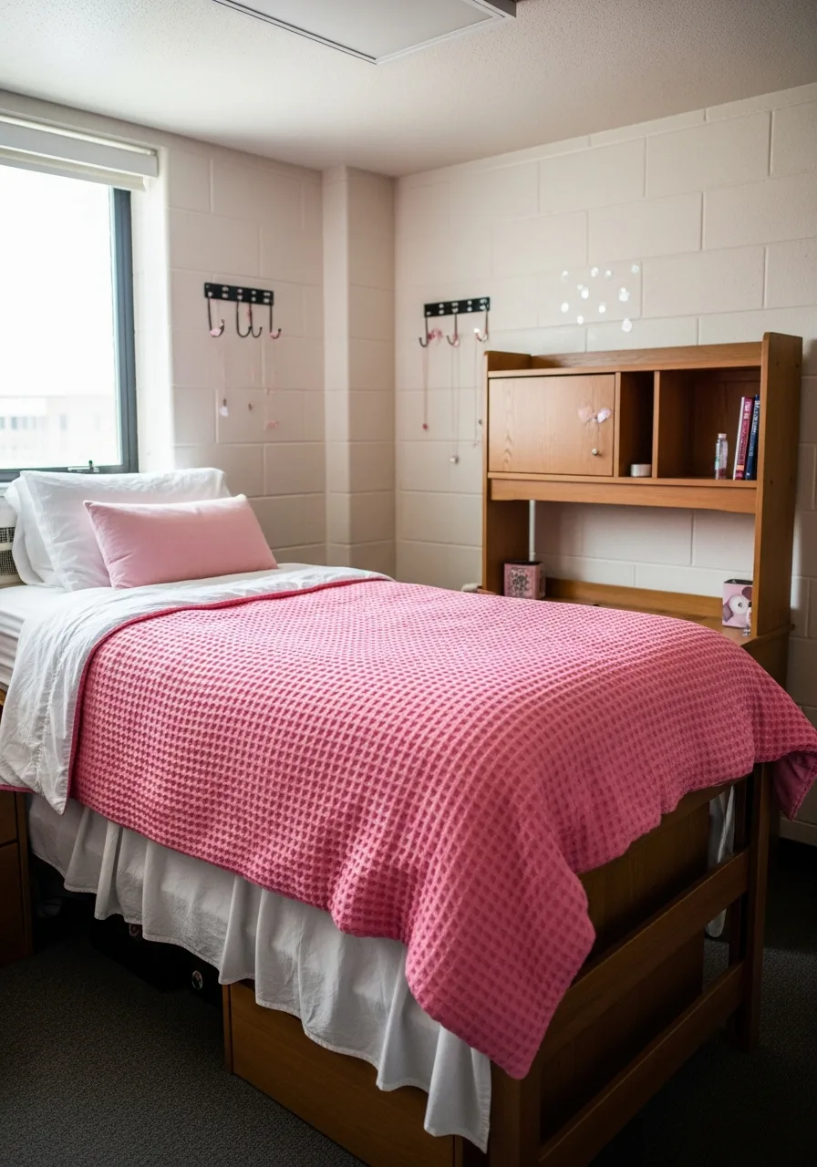 46. Pink Waffle Weave Comforter