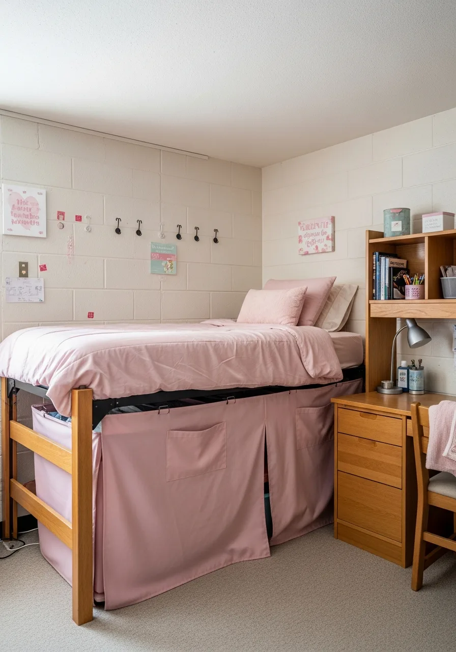 50. Pink Long Dorm Bed Skirt
