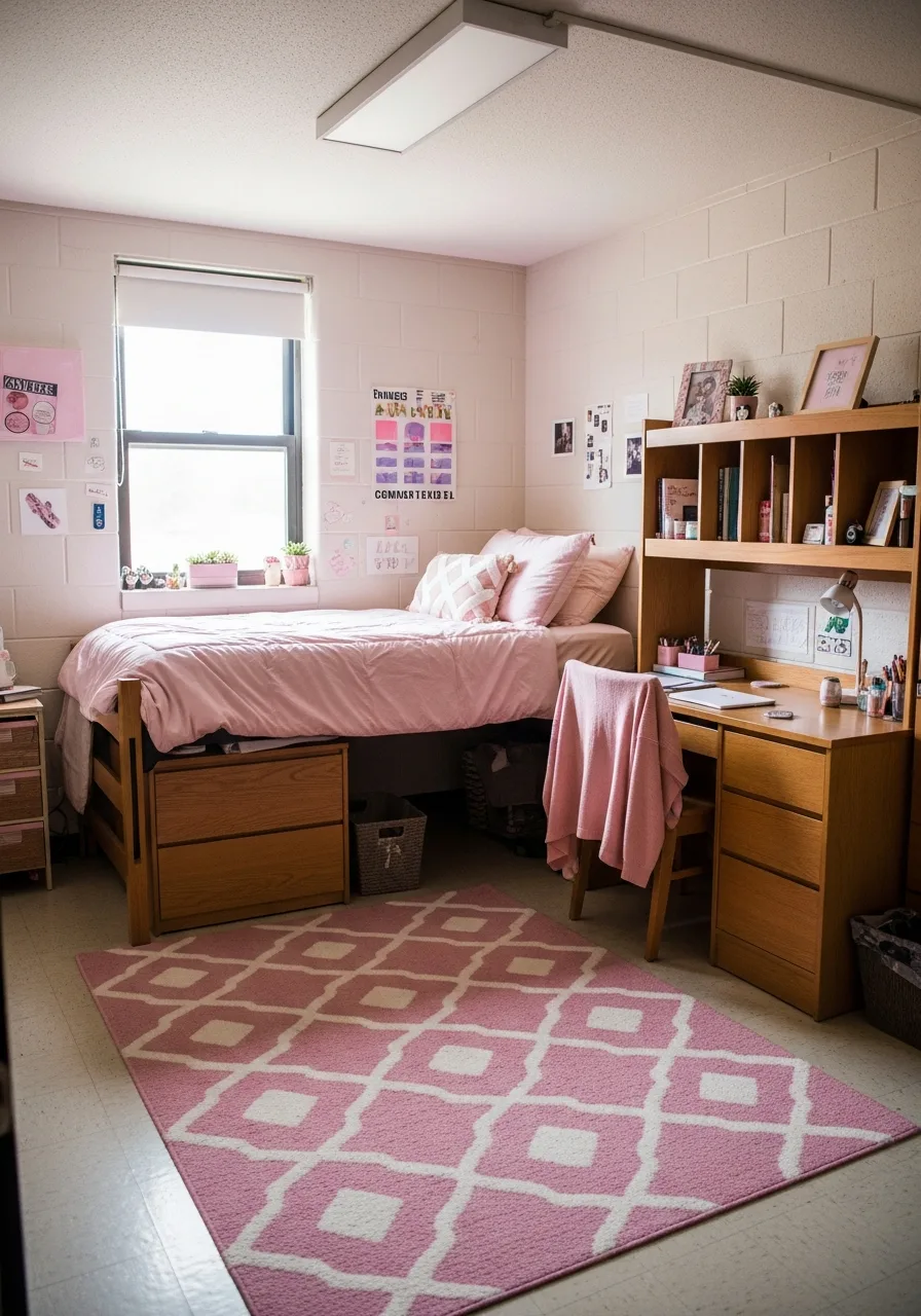 7. Pink Geometric Area Rug