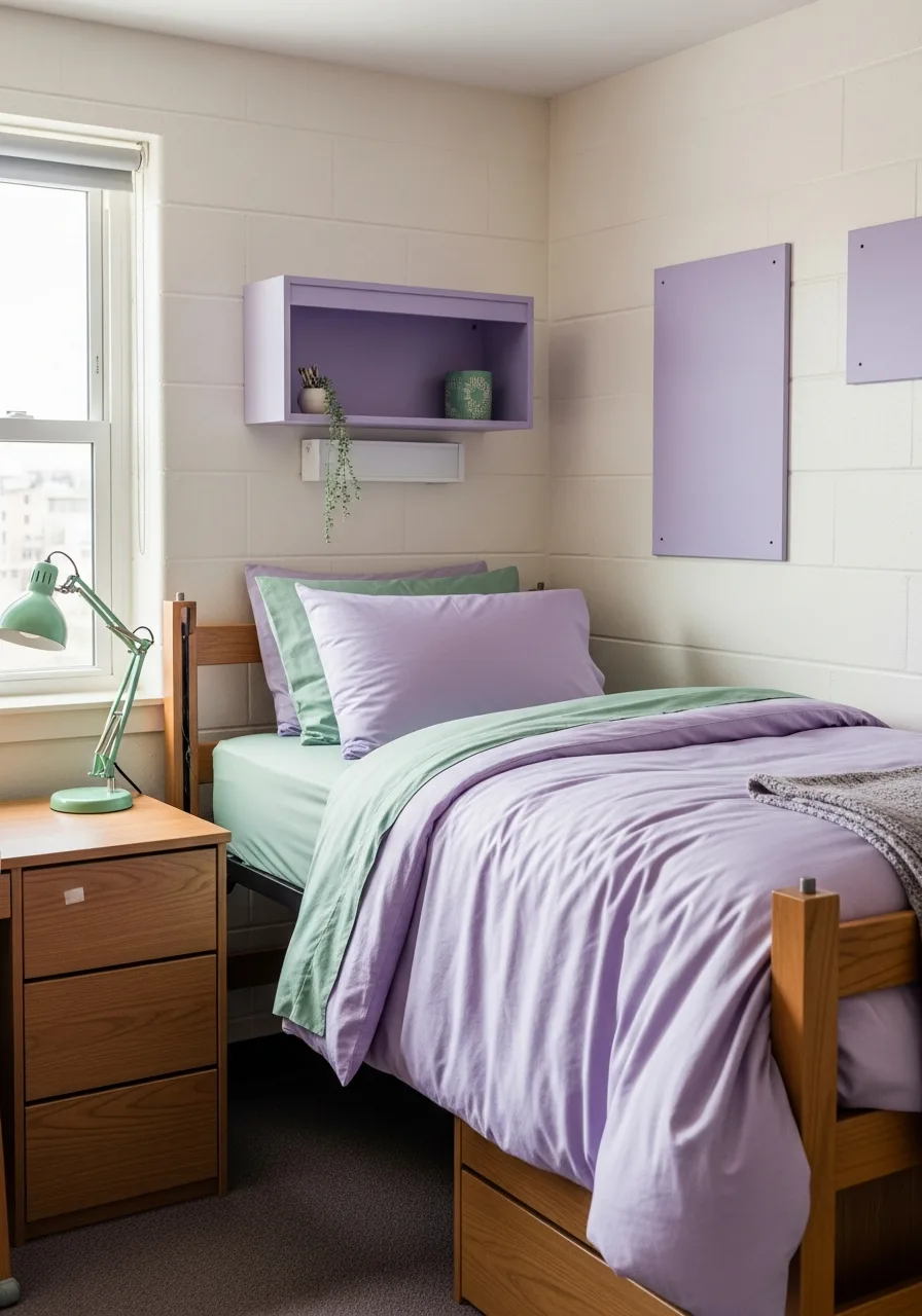 19. Purple and Green Dorm Room