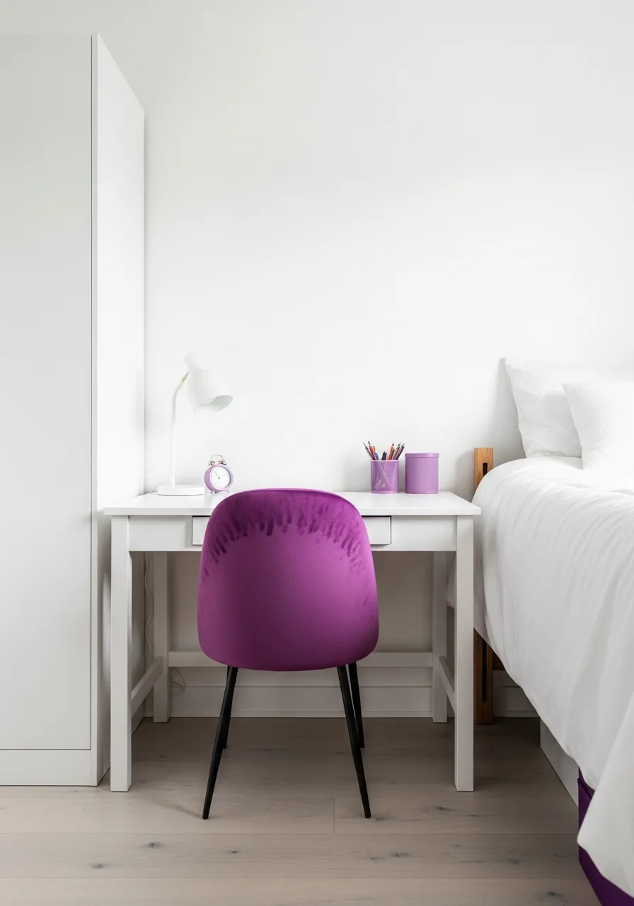 21. Purple Minimalist Dorm Room