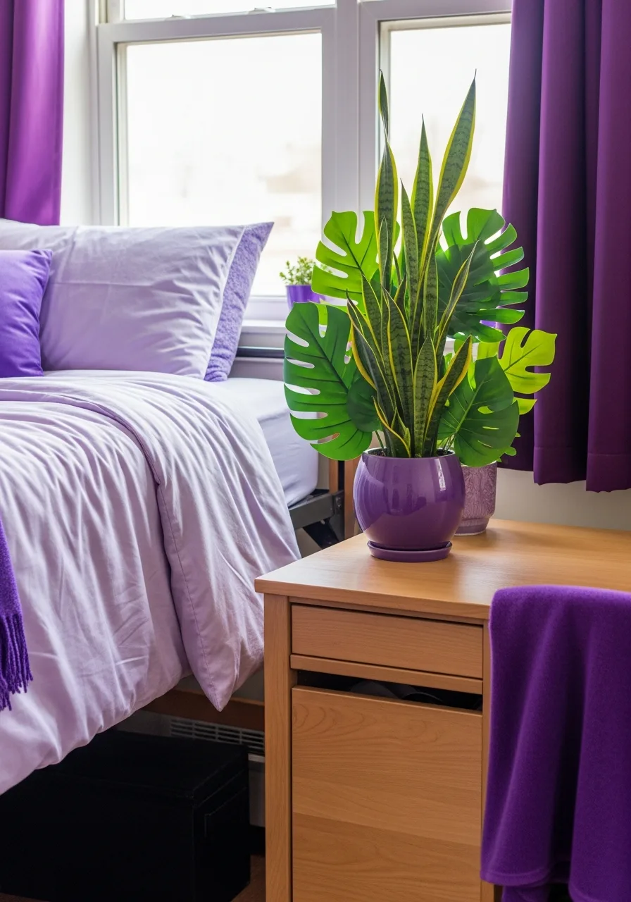 22. Purple Dorm With Plants