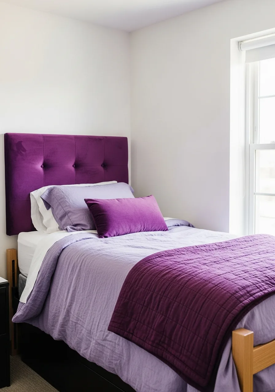 23. Purple Dorm Headboard Idea