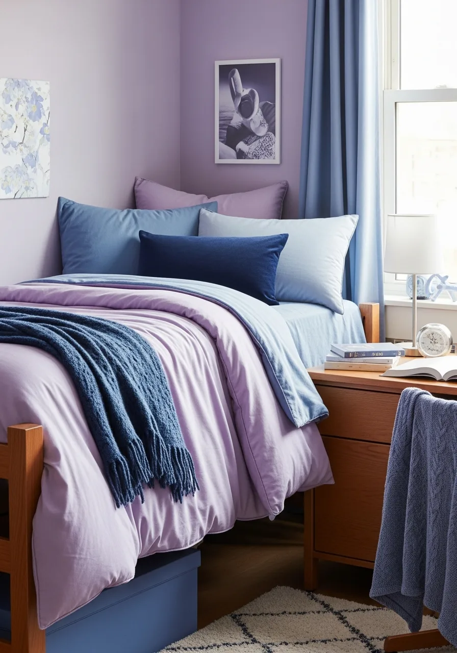 27. Purple and Blue Dorm Room