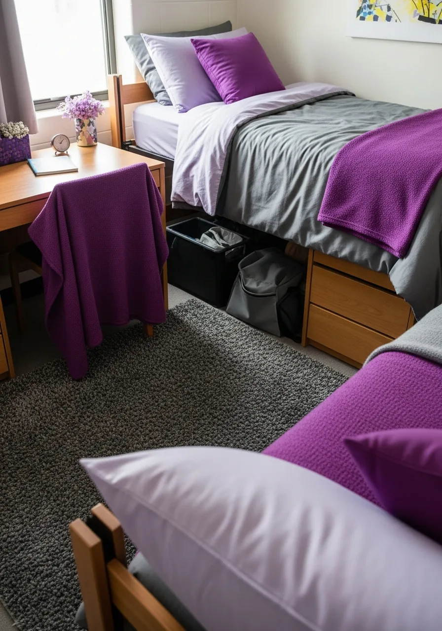 3. Purple and Gray Dorm Room
