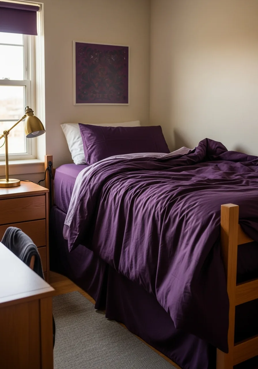 5. Dark Purple Dorm Room