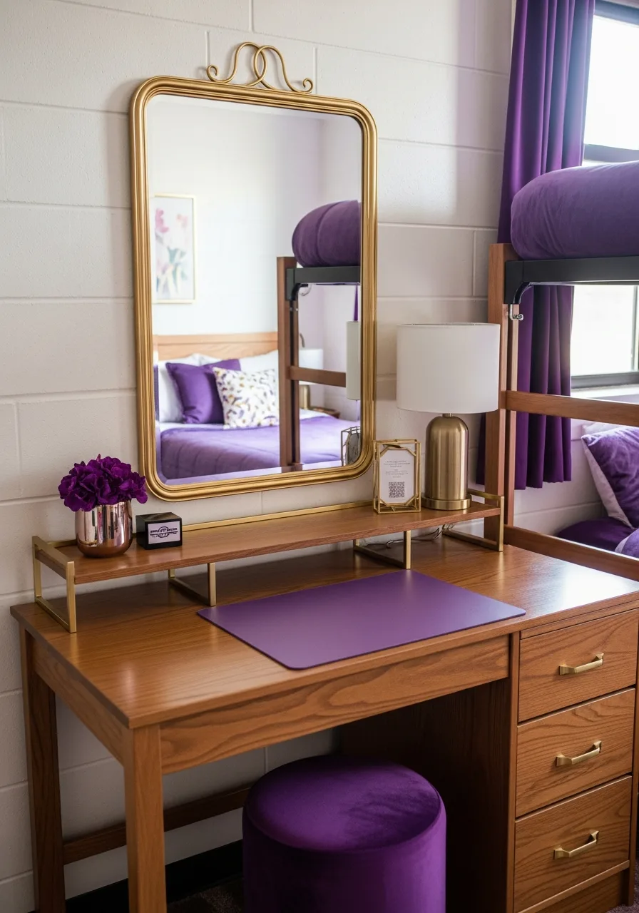 7. Purple and Gold Dorm Decor