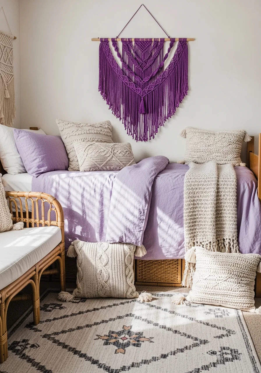 9. Purple Boho Dorm Room