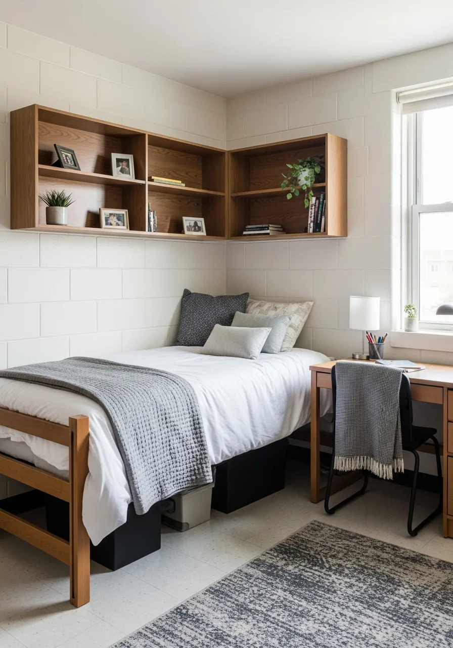 31. Floating Corner Wood Shelves