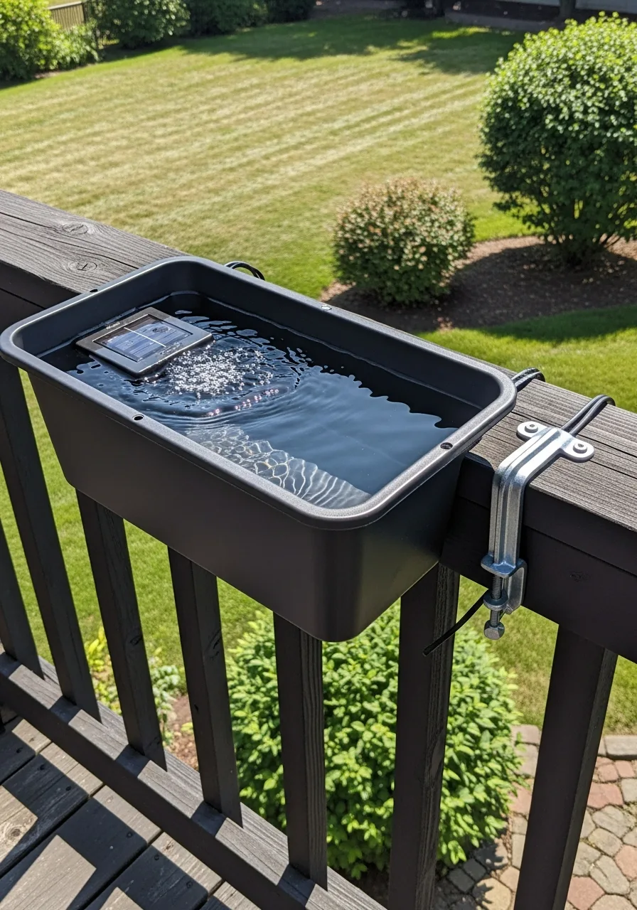 18. Deck-Railing Solar Fountain